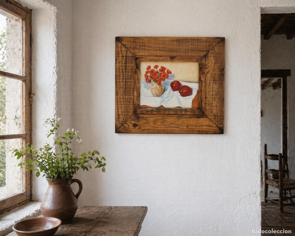 Kunsthandwerk: Oleo bodeg&oacute;n con marco r&uacute;stico en madera reciclada