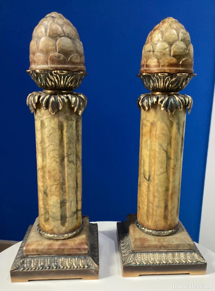 Handicraft: 2 PEDESTALES MARMOL Y BRONCE DE MARINER