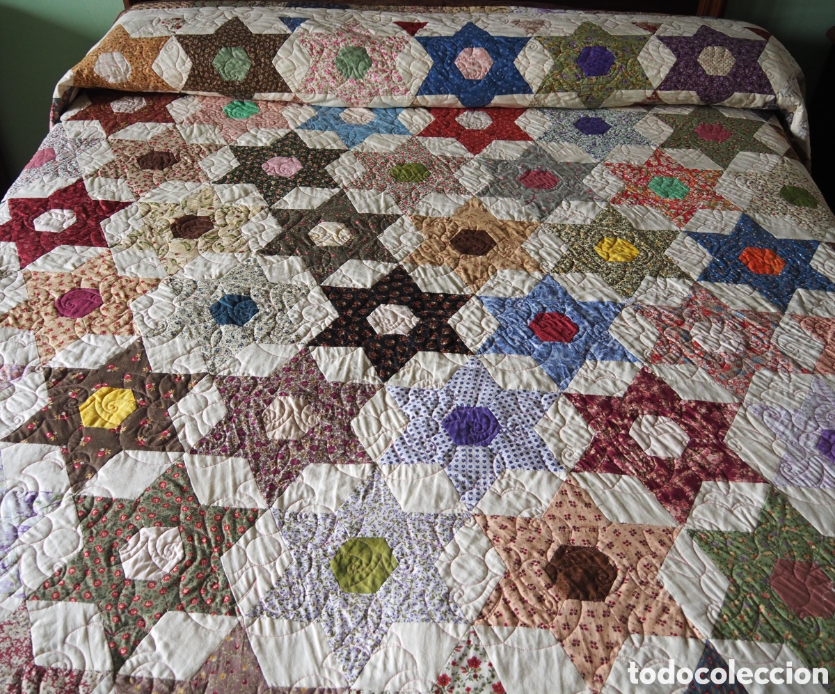 Artesan&iacute;a: Colcha de patchwork artesanal de algod&oacute;n 100% &ndash; Hecha a mano - Foto 4