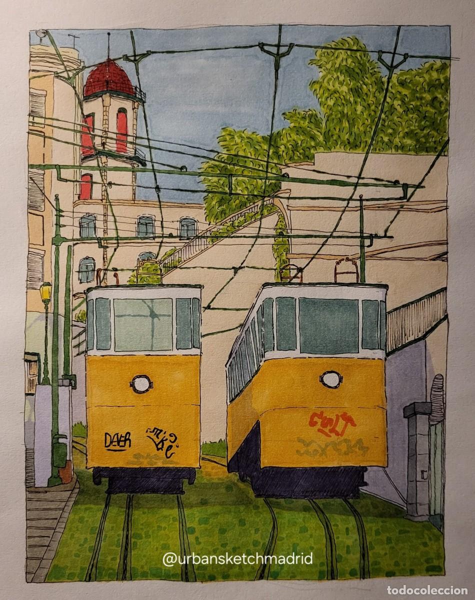 Artesan&iacute;a: L&aacute;mina ilustraci&oacute;n tranv&iacute;as de Lisboa