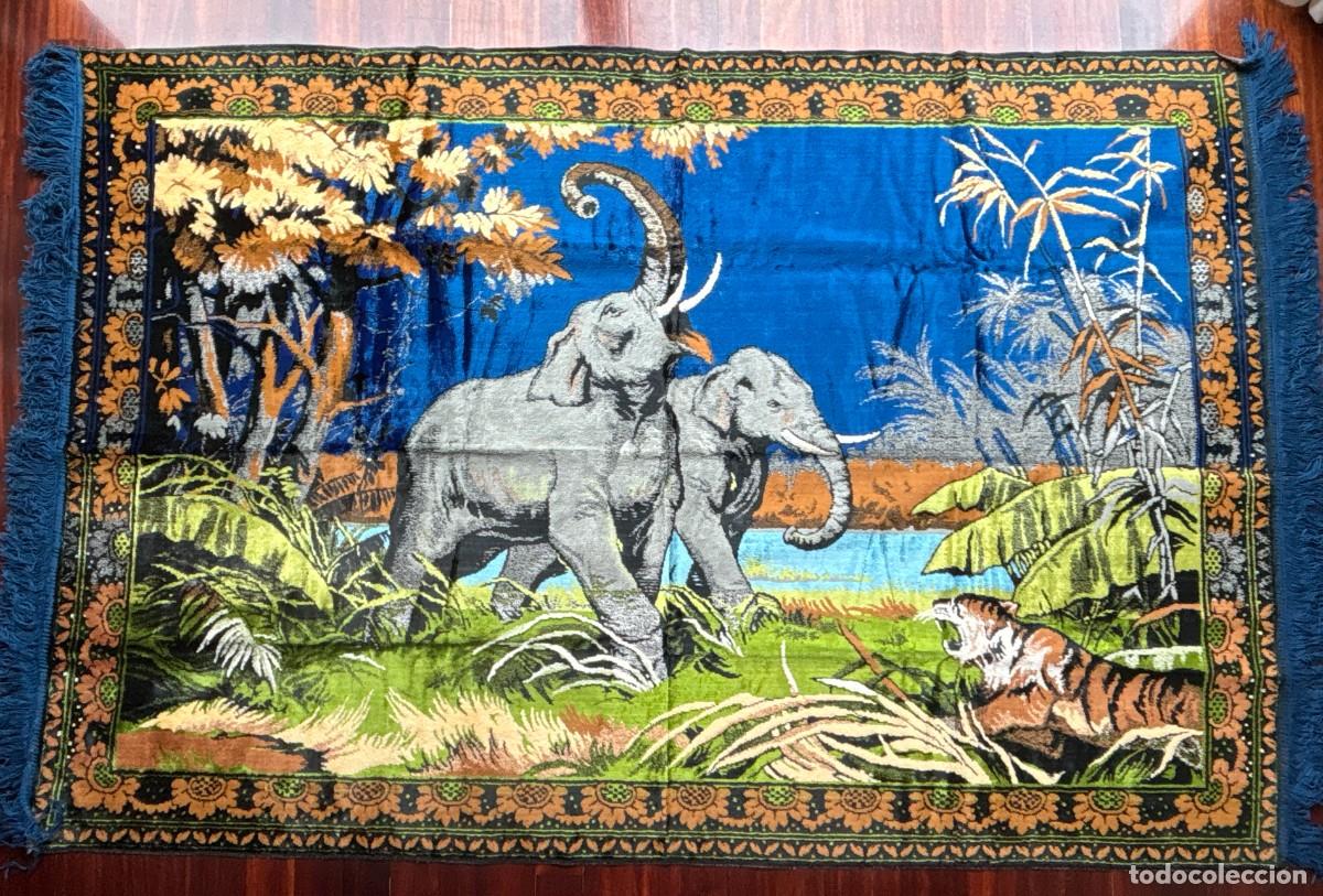 Artesan&iacute;a: Lote de 4 tapices vintage animales salvajes con flecos