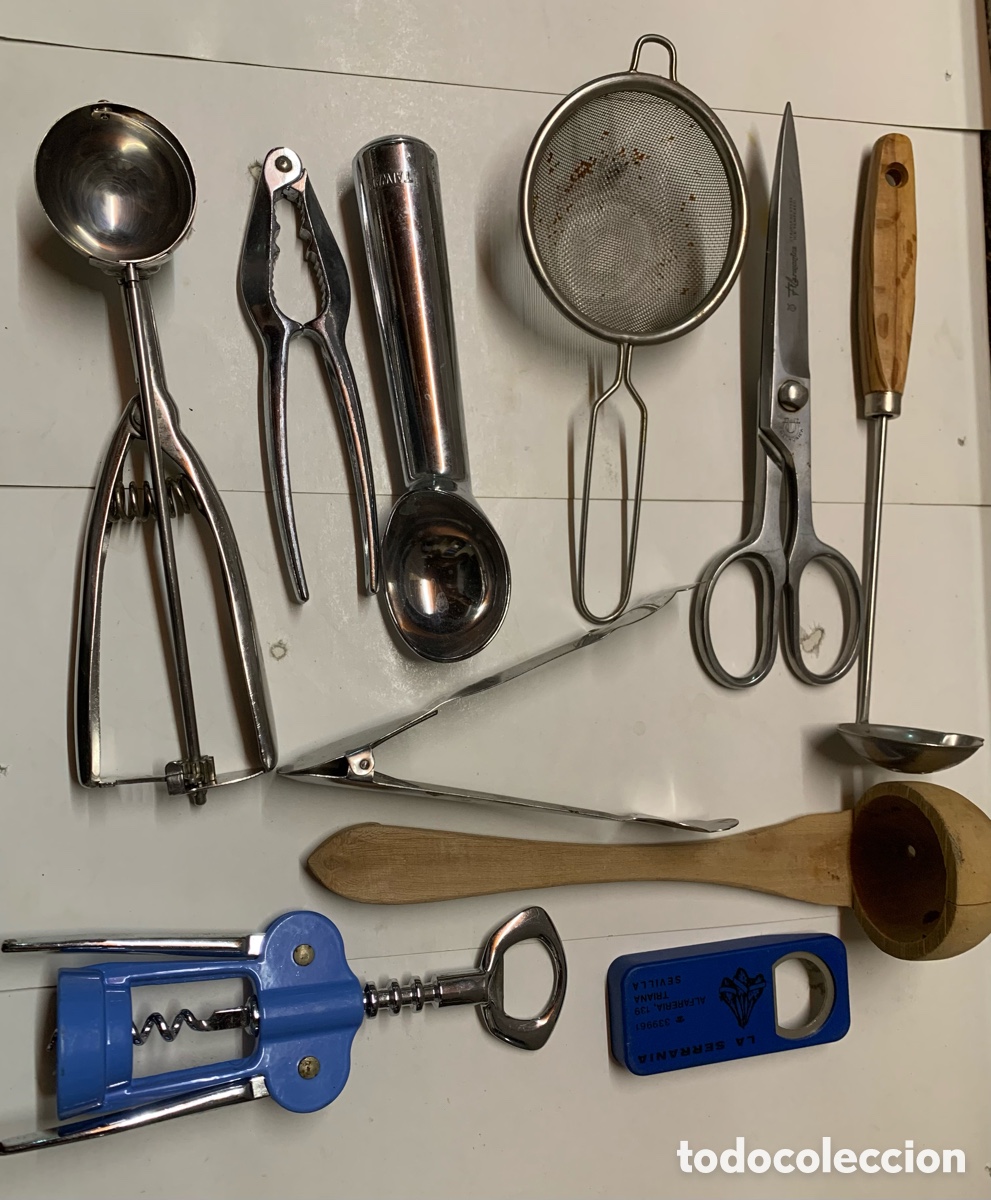 Artesan&iacute;a: Lote piezas Cocina pinzas helados sacacorchos cazos tijeras