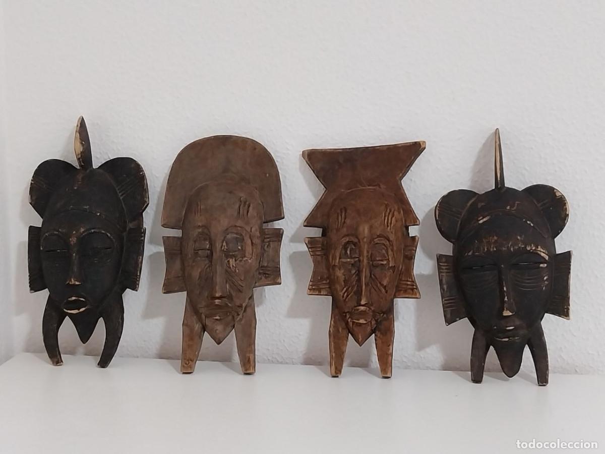 Artesan&iacute;a: Lote 4 M&aacute;scaras Tribales Senufo (Kpelie) - Madera Tallada a Mano