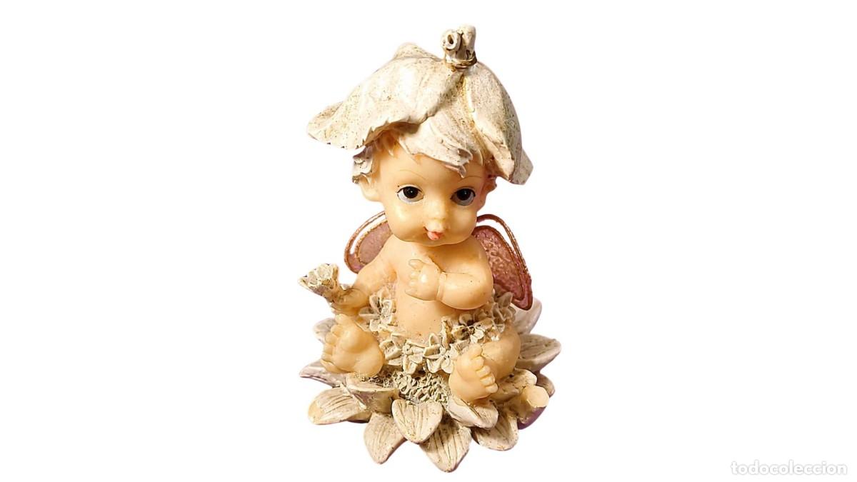 Handicraft: FIGURA HADA BEB&Eacute; EN RESINA POLICROMADA - ELEMENTAL DE LA NATURALEZA - SOMBRERO DE P&Eacute;TALO - A&Ntilde;OS 90