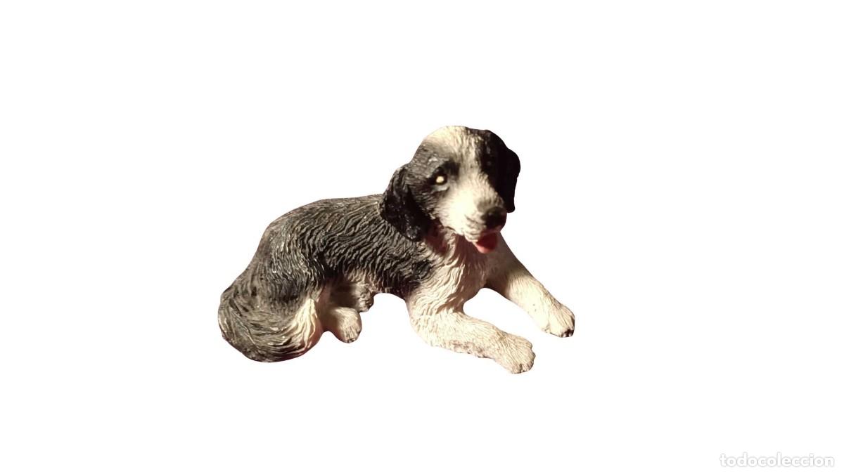 Artisanat: FIGURA DE RESINA POLICROMADA - BORDER COLLIE TUMBADO - PELAJE NATURALISTA - A&Ntilde;OS 90