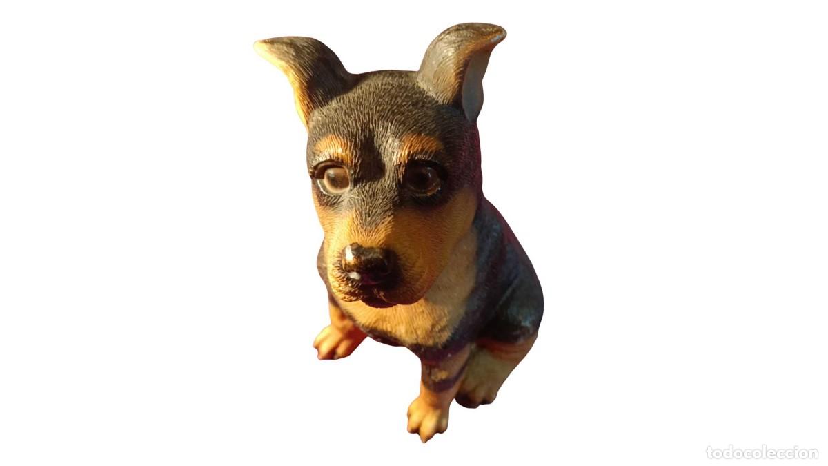 Kunsthandwerk: FIGURA DE RESINA POLICROMADA - PINSCHER MINIATURA CACHORRO SENTADO - A&Ntilde;OS 90 - PIEZA DECORATIVA