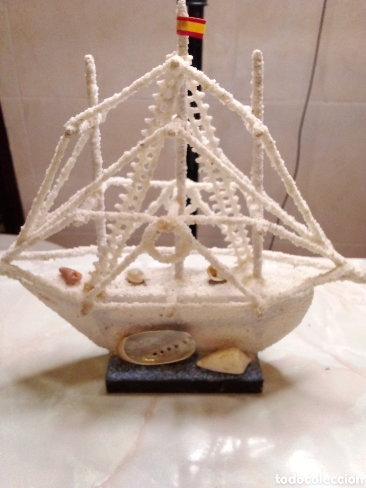 Artesan&iacute;a: Precioso barco decorativo vintage, realizado de forma artisanal con la cl&aacute;sica t&eacute;cnica
