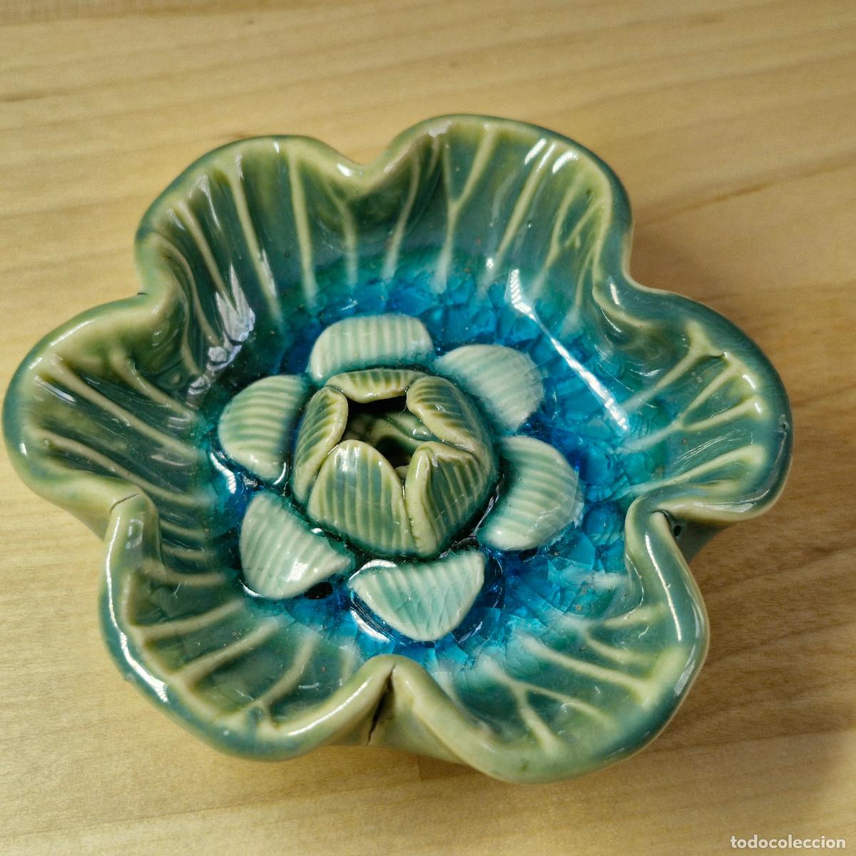 Artesan&iacute;a: Incensario Ceramica Flor Color Agua Celeste Porta incienso