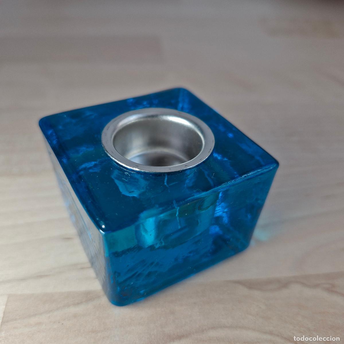 Artesan&iacute;a: Portavelas de Vidrio Artesanal Color Azul Incensario