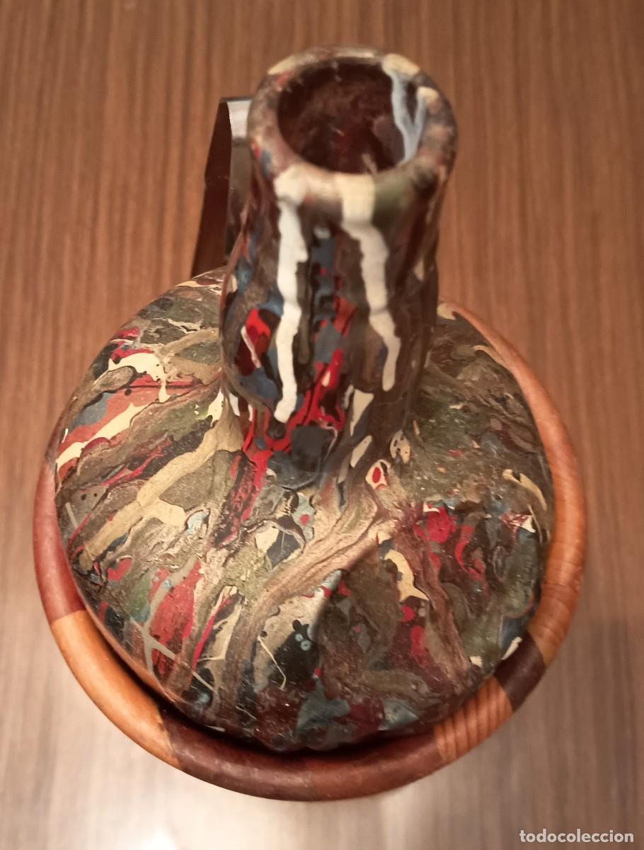 Artesan&iacute;a: Jarra de cer&aacute;mica vidriada, patr&oacute;n abstracto de esmaltes tipo Gerhard Liebenthron 1970