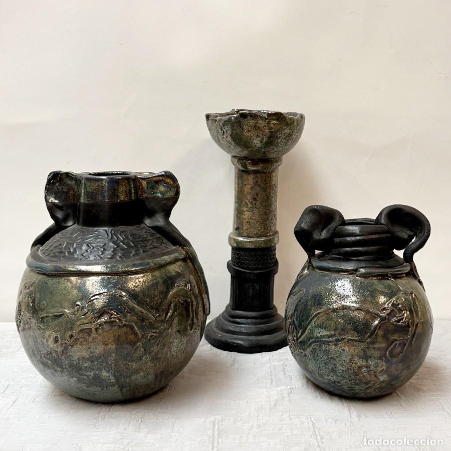Artesan&iacute;a: Conjunto Tres Piezas de Cer&aacute;mica Oscura