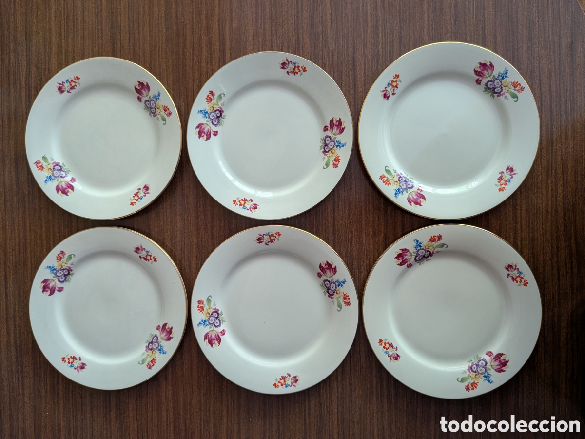 Artesan&iacute;a: Seis platos de postre con flores