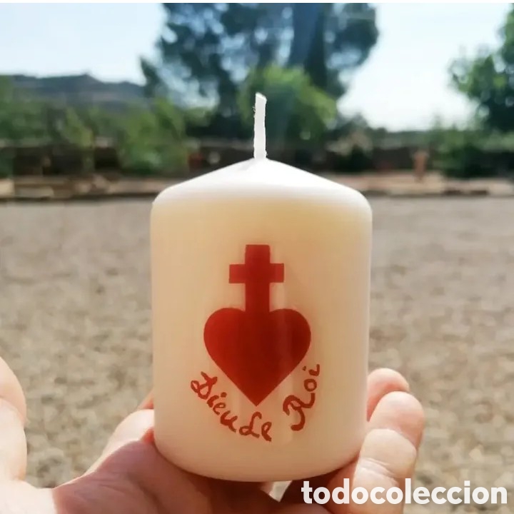 Artesan&iacute;a: Vela Dieu le Roi con Sagrado Coraz&oacute;n vandeano, 9x6 cm.
