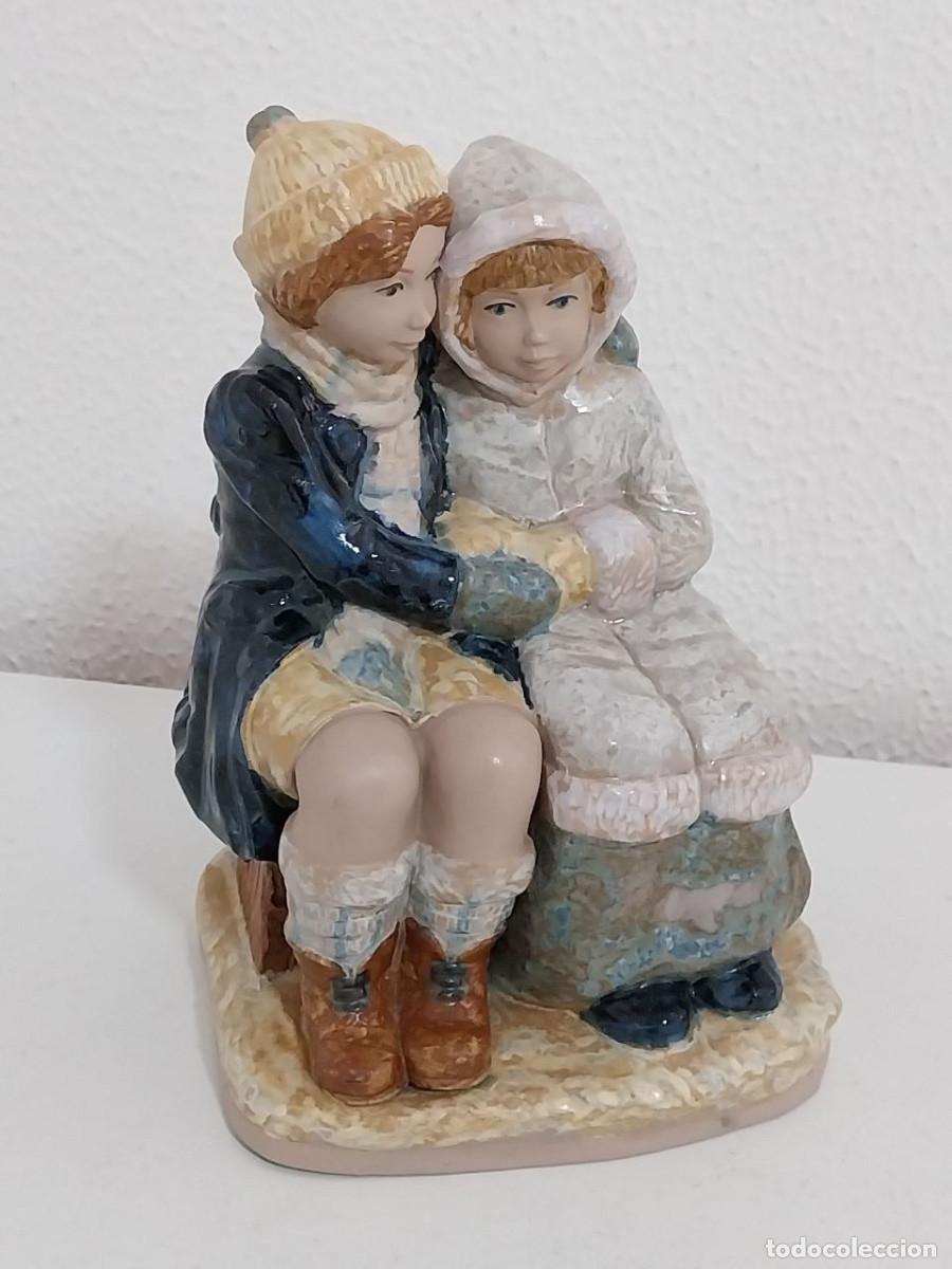 Artesanato e Manualidades: Figura vintage Porcelana Art&iacute;stica Levantina, Ni&ntilde;os en invierno