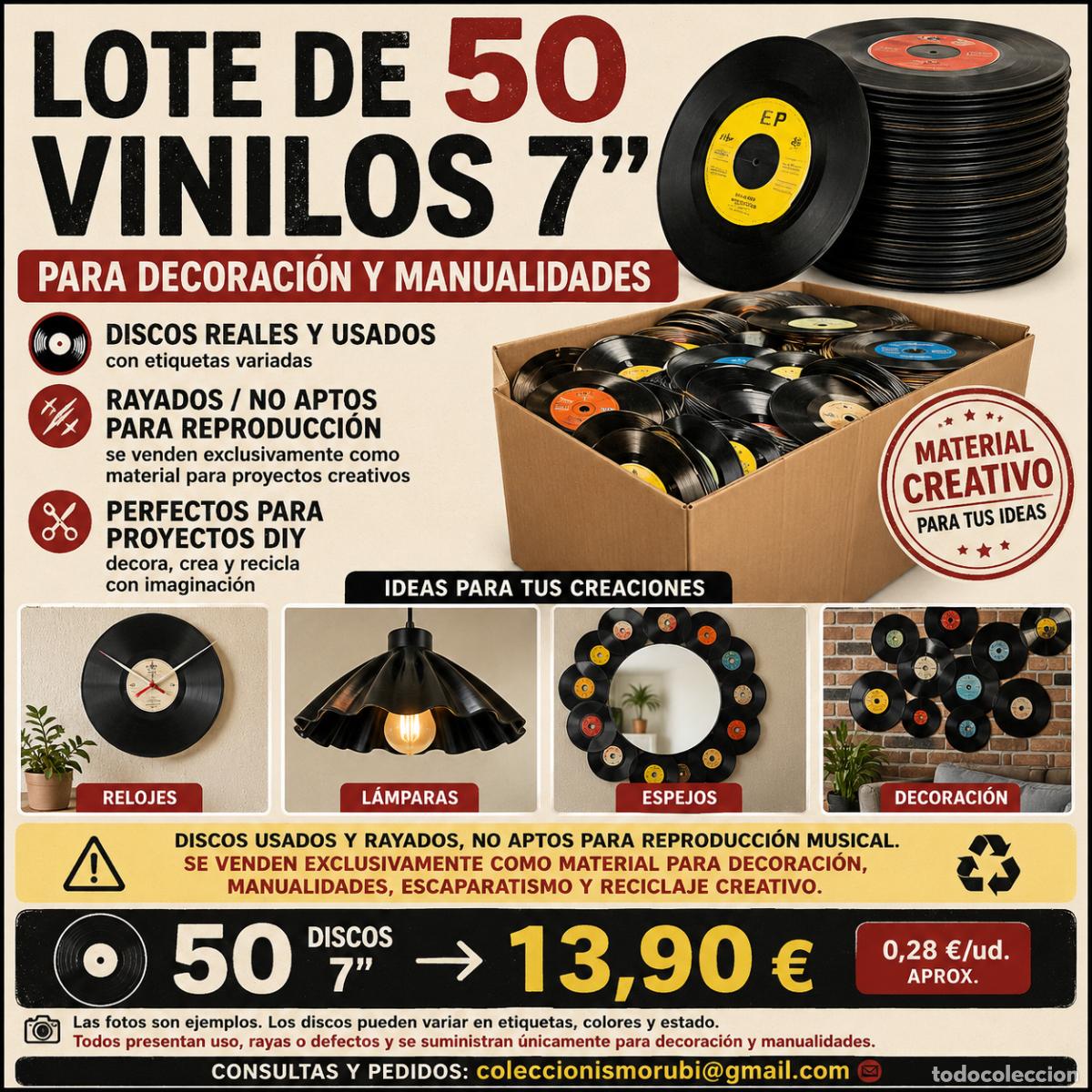 Artesan&iacute;a: LOTE 50 VINILOS SINGLE / EP 7&rdquo; | PARA DECORACI&Oacute;N, MANUALIDADES Y RECICLAJE CREATIVO
