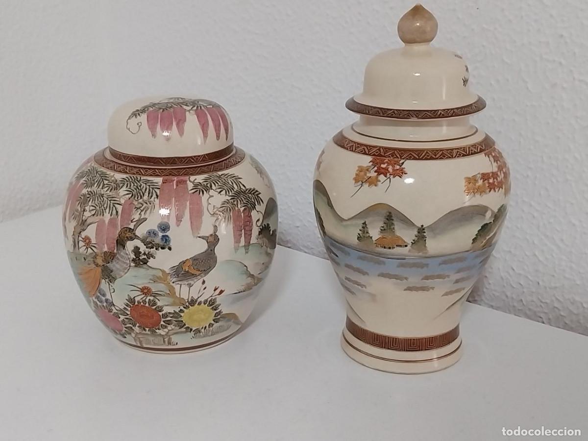 Artesan&iacute;a: Pareja de Jarrones con Tapa Japoneses Satsuma &ndash; Pintados a Mano
