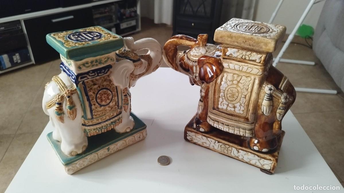 Artesan&iacute;a: pareja de elefantes asiaticos de ceramica vidriada
