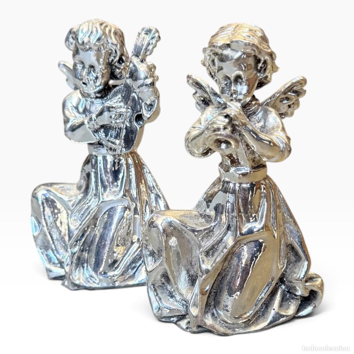 Artesan&iacute;a: Par de Anjos M&uacute;sicos S&rsquo;Paliu com Revestimento em Prata 999