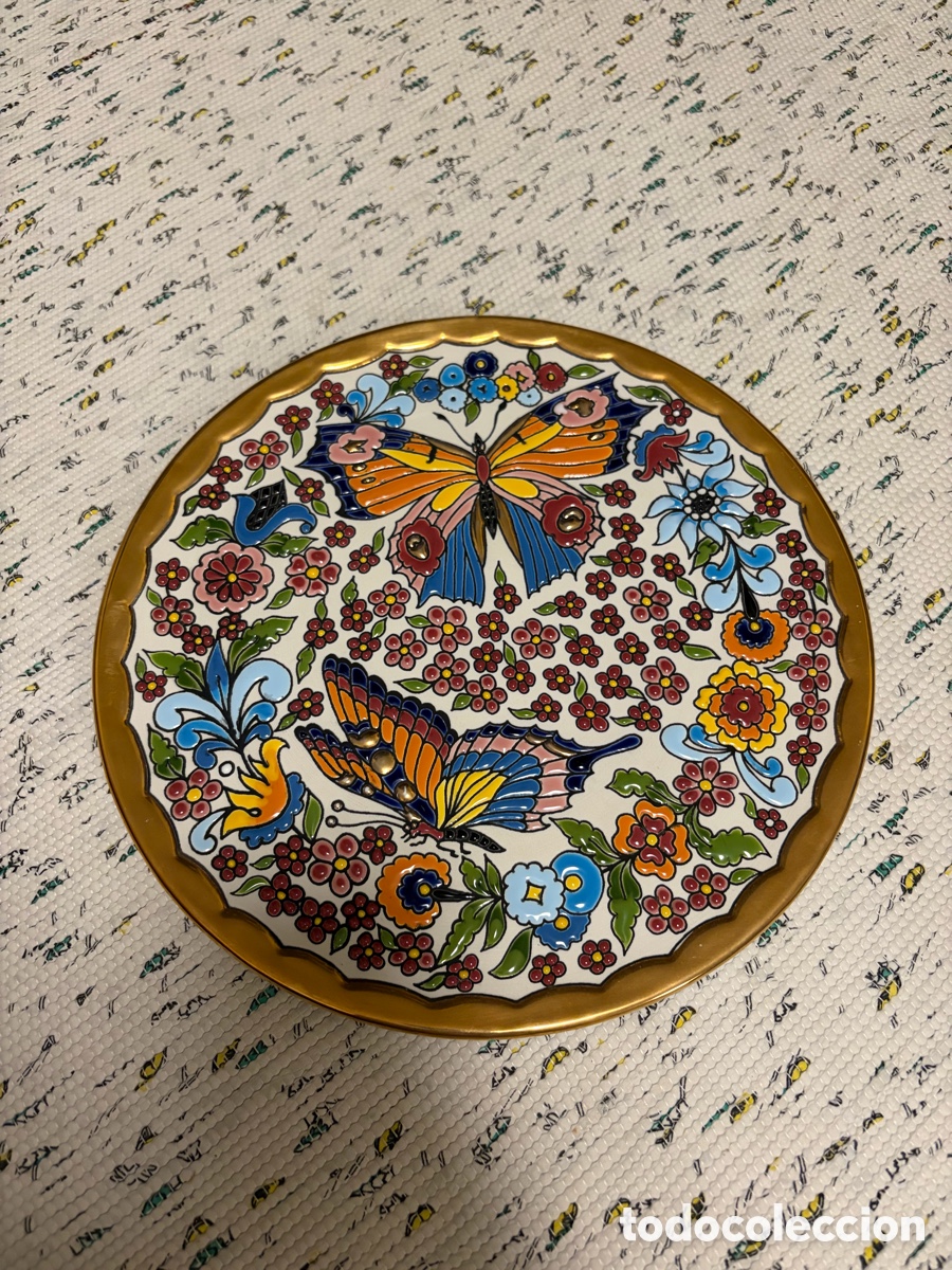 Artesan&iacute;a: Plato Cearco Triana mariposas &mdash; cuerda seca, esmaltes y oro de ley 24k