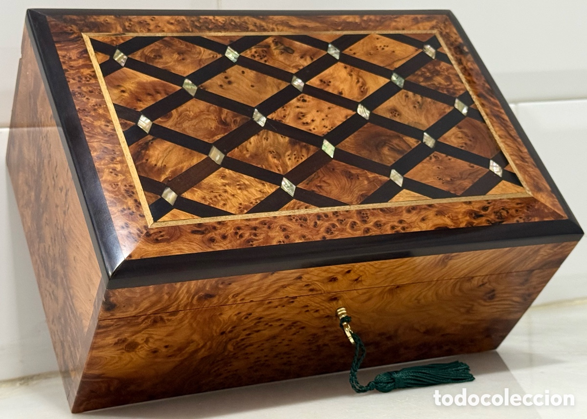 Artesanato e Manualidades: ELEGANTE CAJA COFRE RA&Iacute;Z TUYA, PALO ROSA Y N&Aacute;CAR