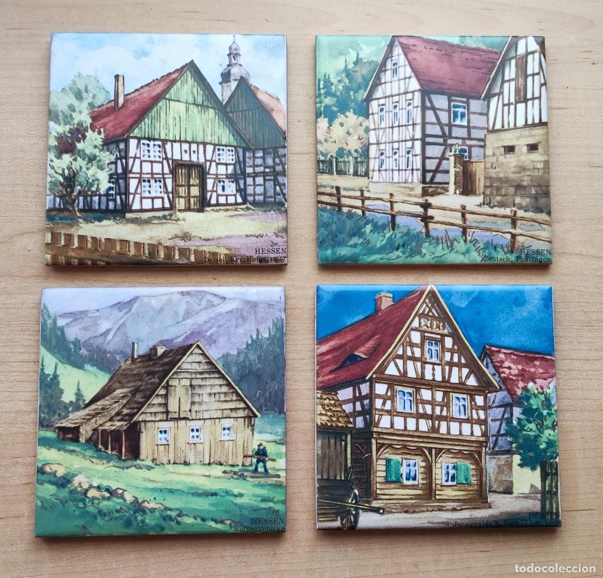 Artesan&iacute;a: Azulejos decorativos con grabado de casas rusticas.