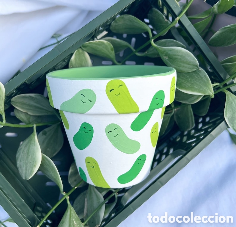 Artesan&iacute;a: Maceta de colecci&oacute;n con estampado de pepinillos sonriendo