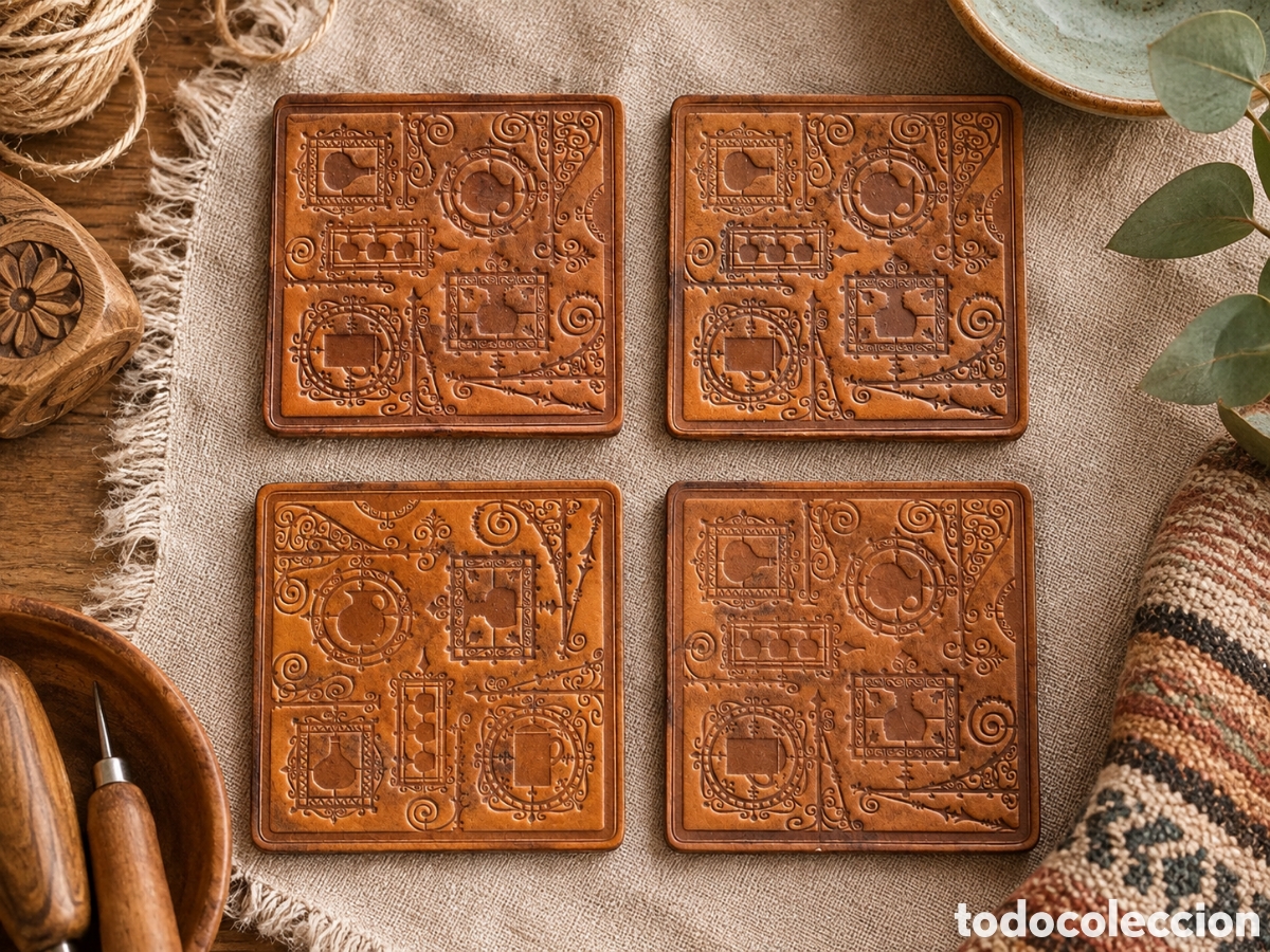 Artesan&iacute;a: Posavasos de cuero vintage con relieve artesanal
