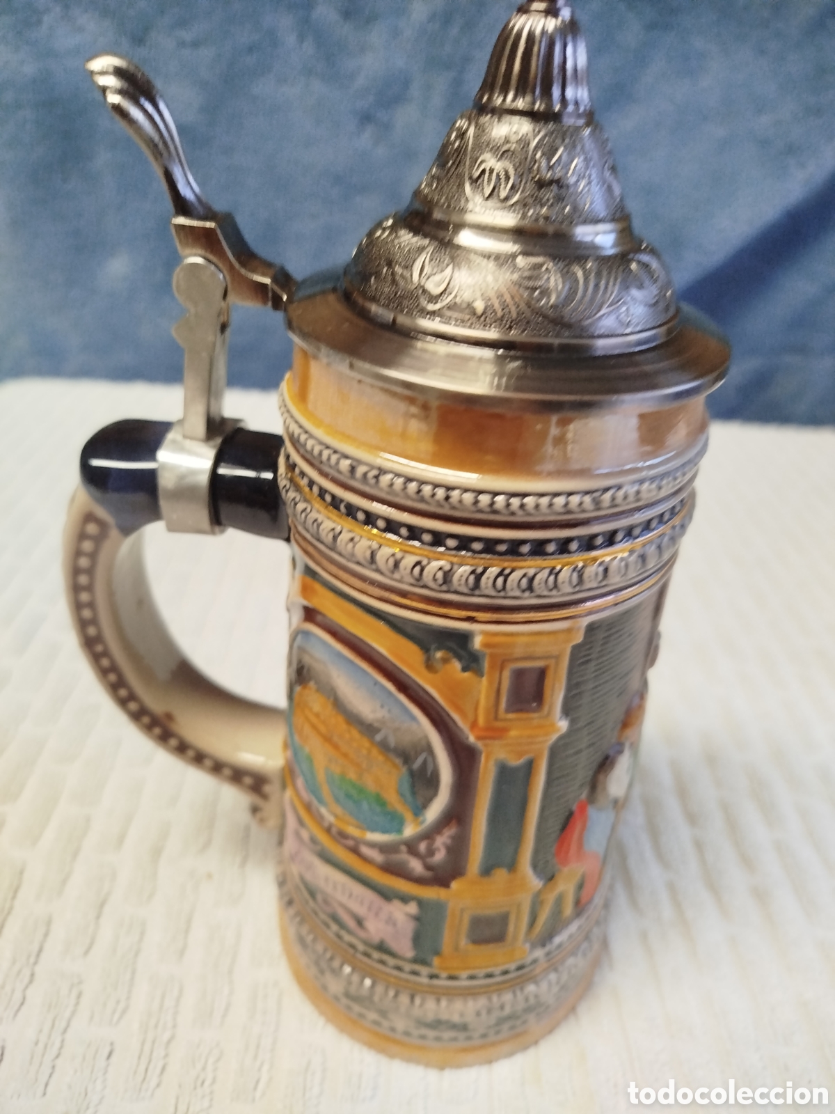 Artesan&iacute;a: Jarra porcelana y metal para cerveza alemana