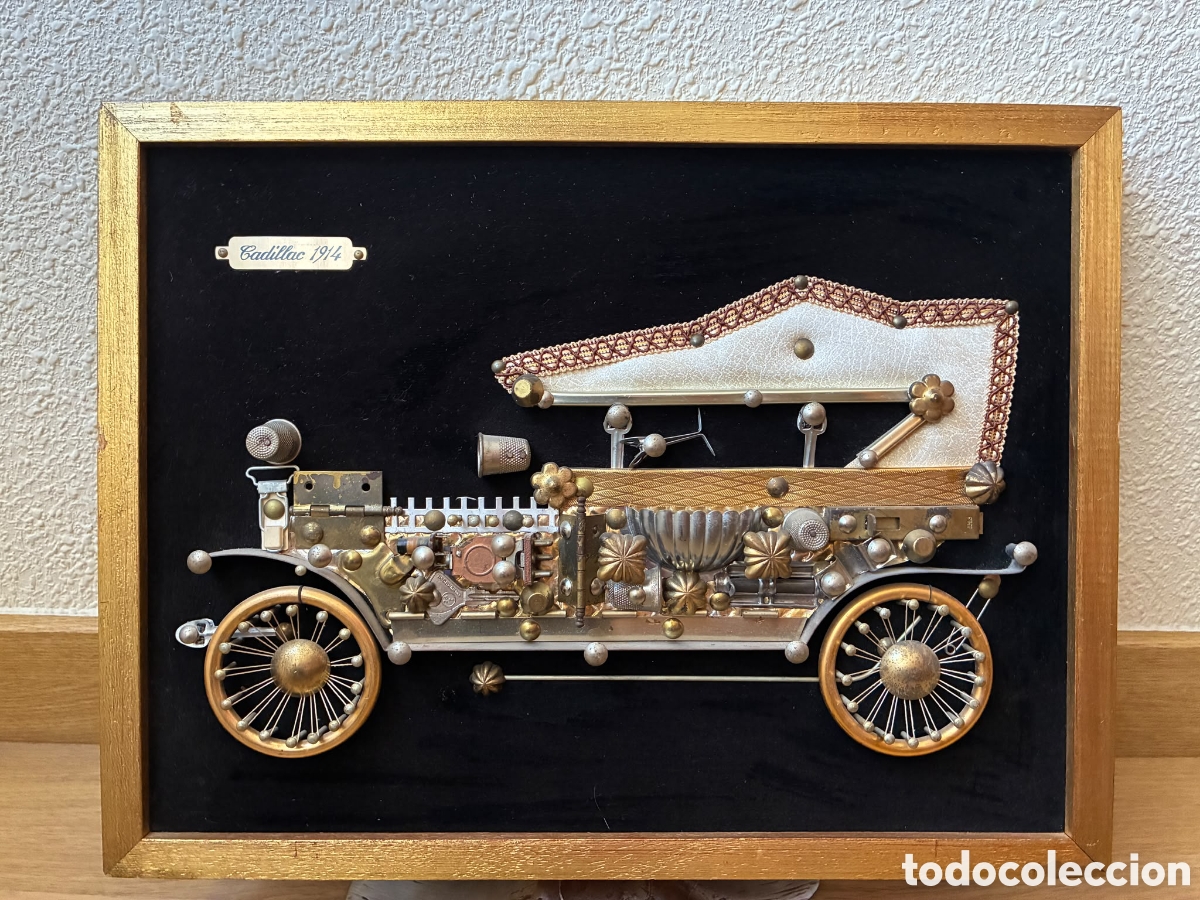 Artesan&iacute;a: CUADRO CON IMAGEN DE AUTOMOVIL CADILLAC 1914 CON PIEZAS RECICLADAS.