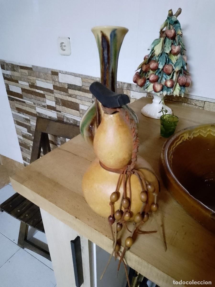 Artesan&iacute;a: Cantimplora de calabaza natural artesanal -hecha a mano firmada con fuego 22 cm de alto y 13 cm hanc