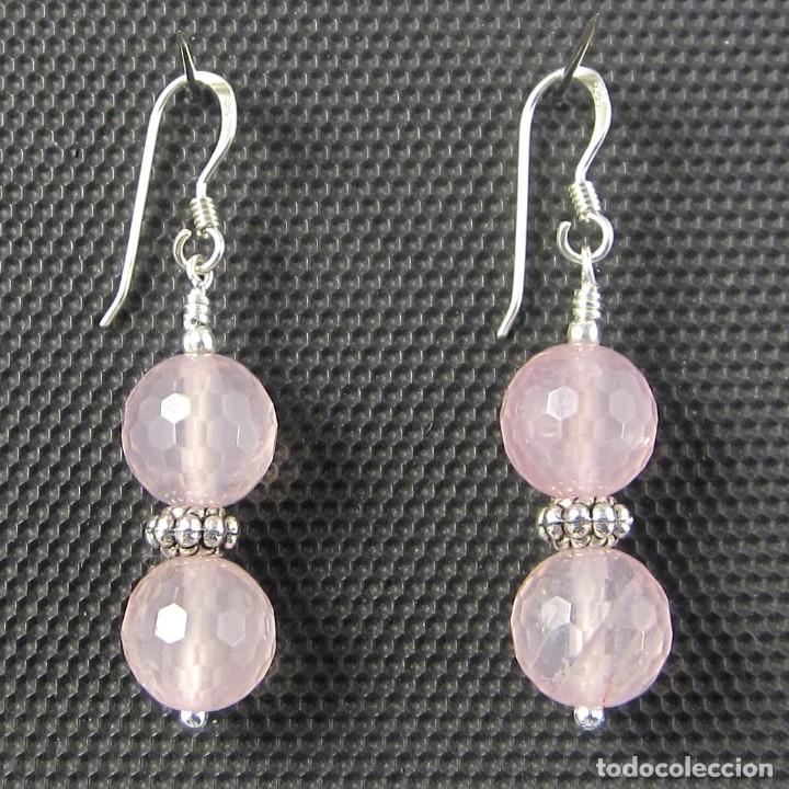 Artesan&iacute;a: Pendientes de Cuarzo rosa y Plata. - Foto 1