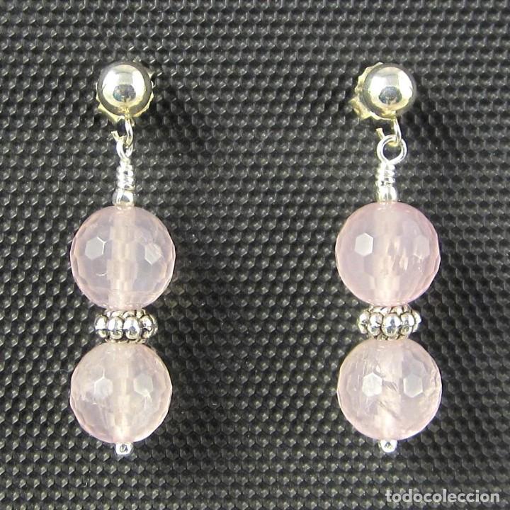 Artesan&iacute;a: Pendientes de Cuarzo rosa y Plata. - Foto 2