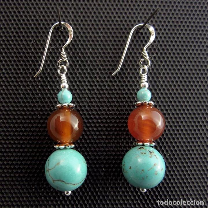 Artesan&iacute;a: Pendientes de Turquesa, Cornalina y Plata - Foto 1