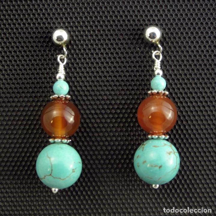 Artesan&iacute;a: Pendientes de Turquesa, Cornalina y Plata - Foto 2