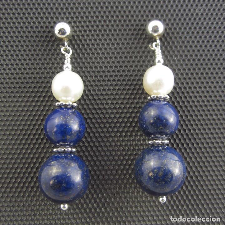 Artesan&iacute;a: Pendientes de Lapisl&aacute;zuli Perlas de r&iacute;o y Plata - Foto 2
