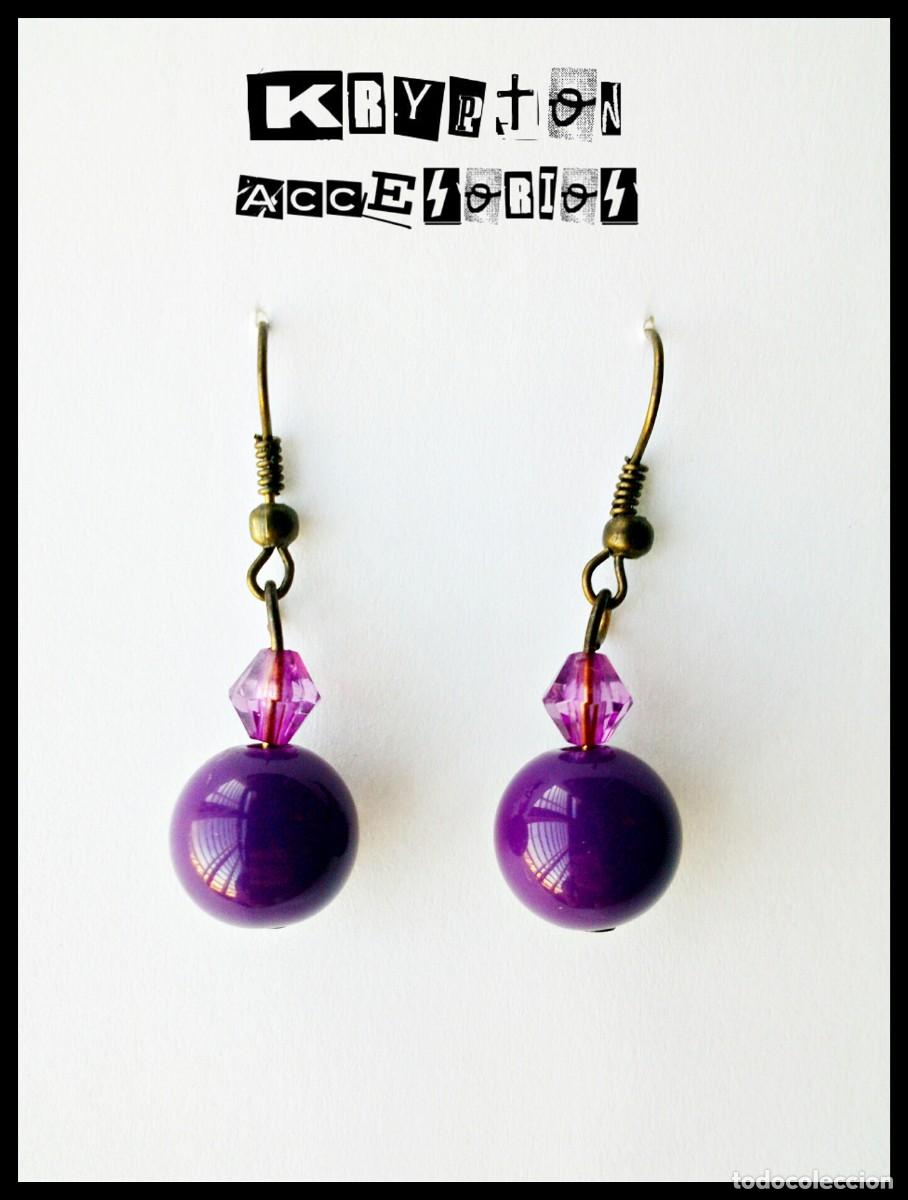 Artesan&iacute;a: Pendientes Bronce - BOLAS MORADAS - Complemento - Violeta - Lila - Hechos a Mano - Foto 1