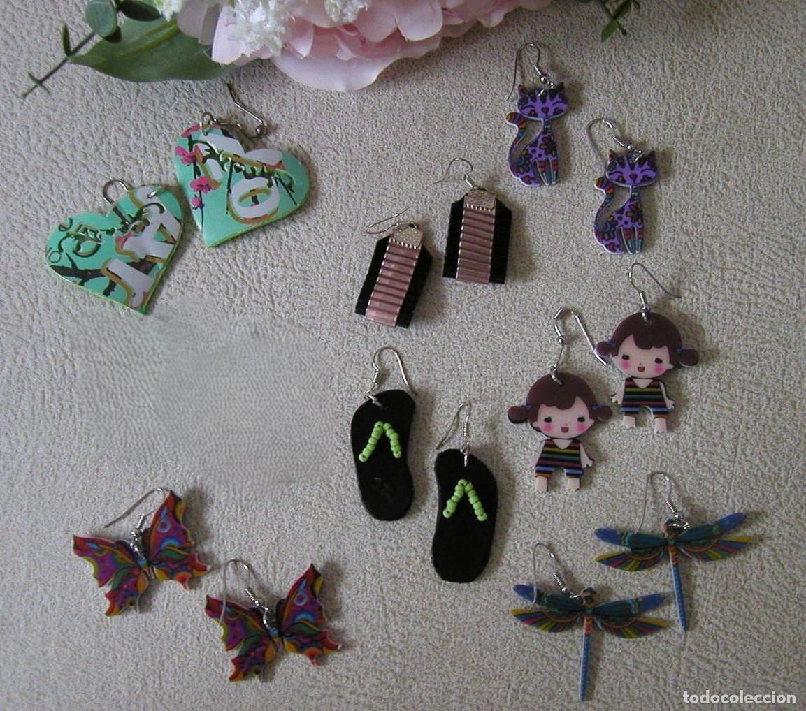 Artesan&iacute;a: Lote de pares de pendientes de artesan&iacute;a realizados a mano con enganche en ba&ntilde;o de plata ver fotos