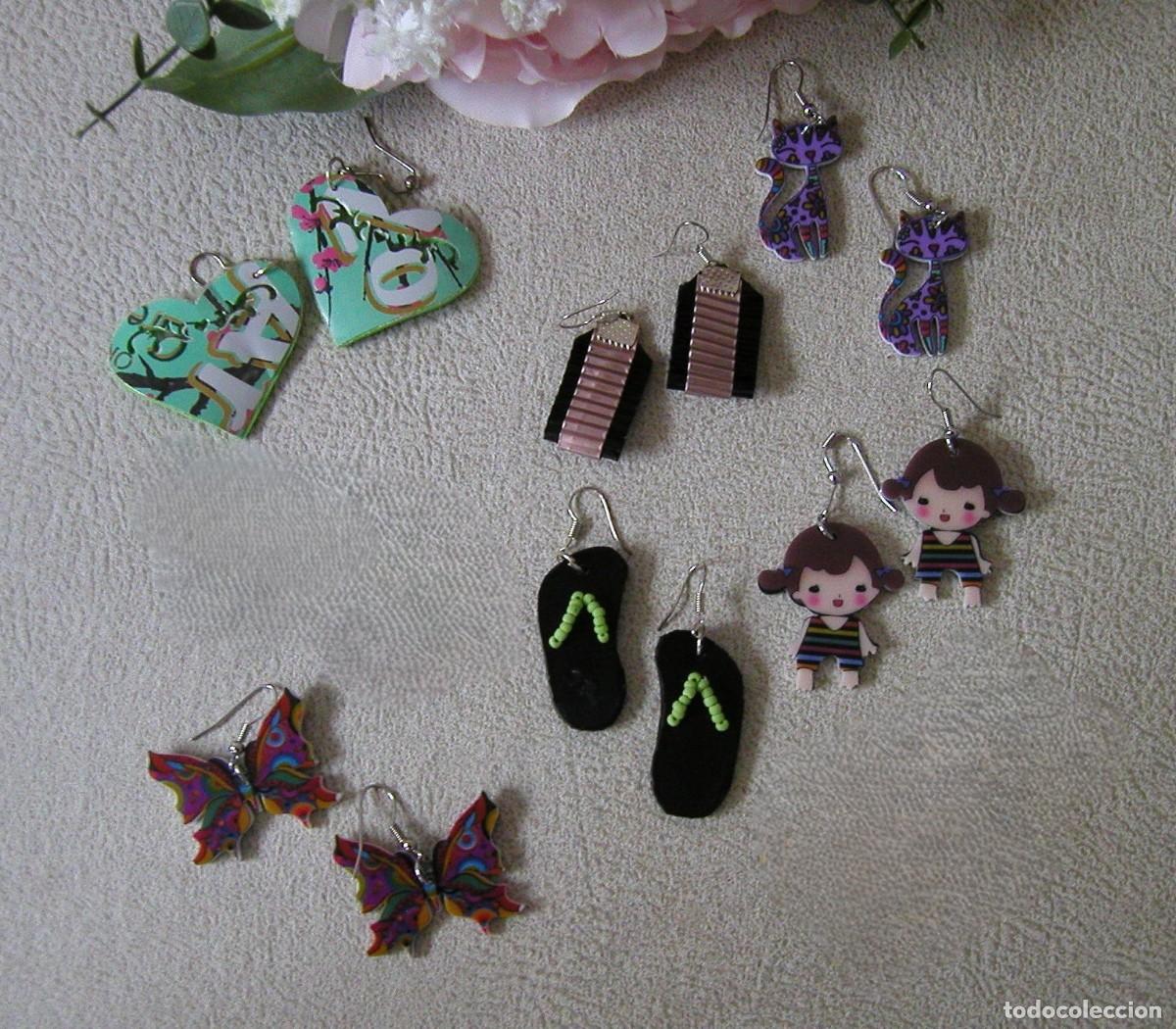 Handicraft: Lote de 6 pares de pendientes de artesan&iacute;a realizados a mano con enganche en ba&ntilde;o de plata ver fotos
