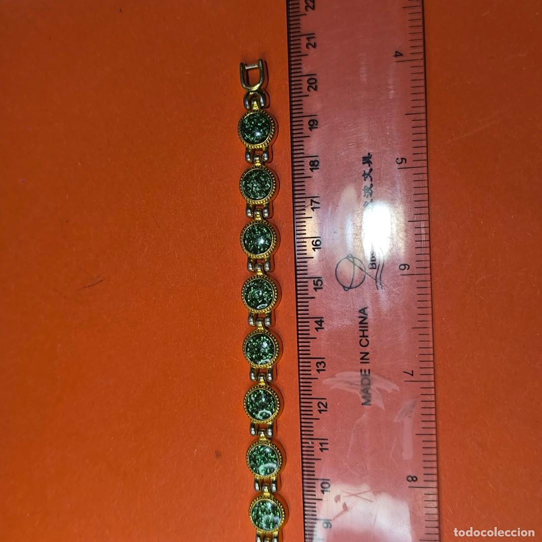 Artesan&iacute;a: 001508COM-pulsera dorada con cientas verdes - Foto 4