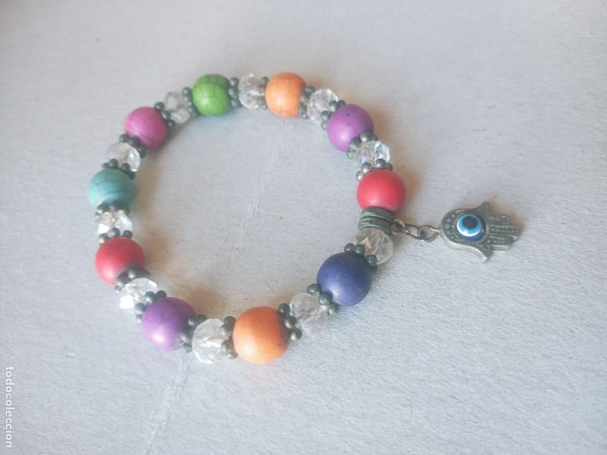Artesan&iacute;a: BONITA PULSERA ANTIGUA MANO DE FATIMA CRISTAL Y PIEDRAS