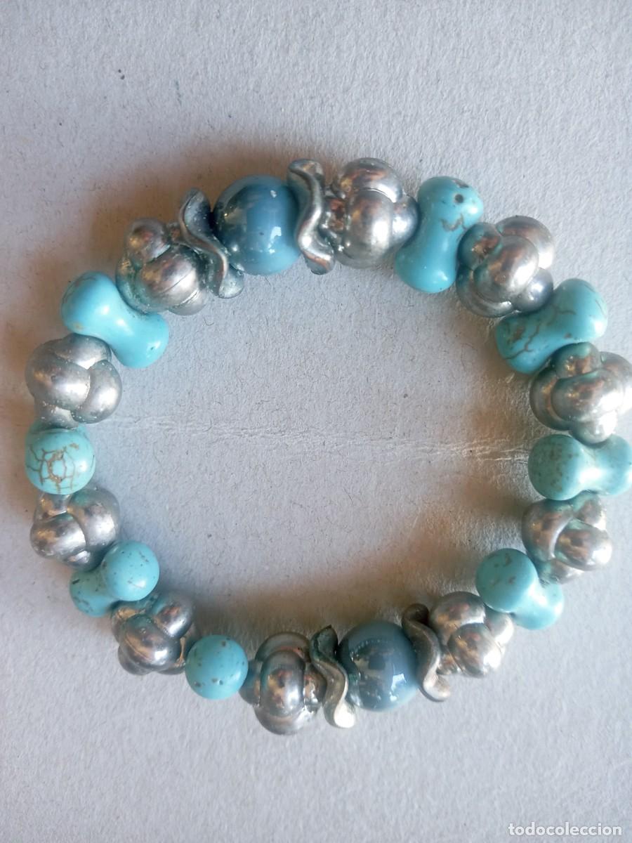 Artesan&iacute;a: BONITA PULSERA ANTIGUA TURQUESAS Y METAL