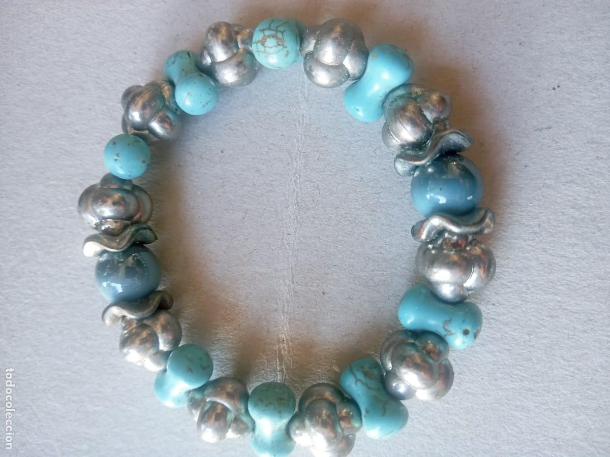 Artesan&iacute;a: BONITA PULSERA ANTIGUA TURQUESAS Y METAL