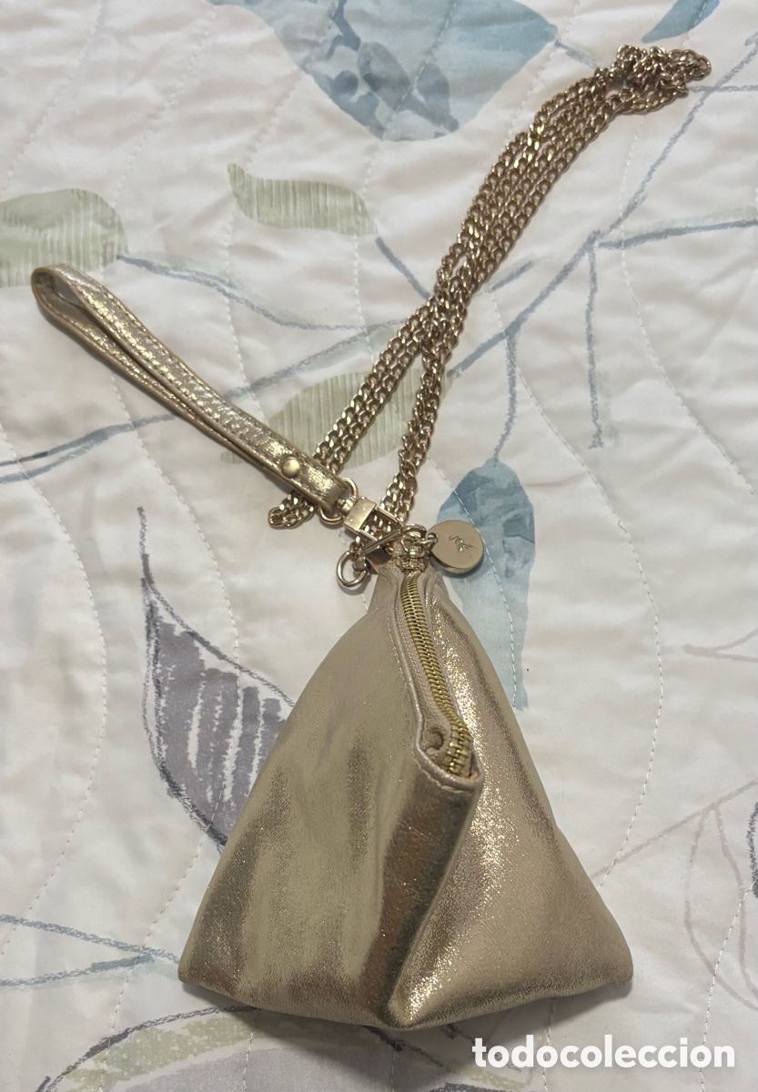 Artesan&iacute;a: Minibag triangular metalizada (Bolso de fiesta dorado)