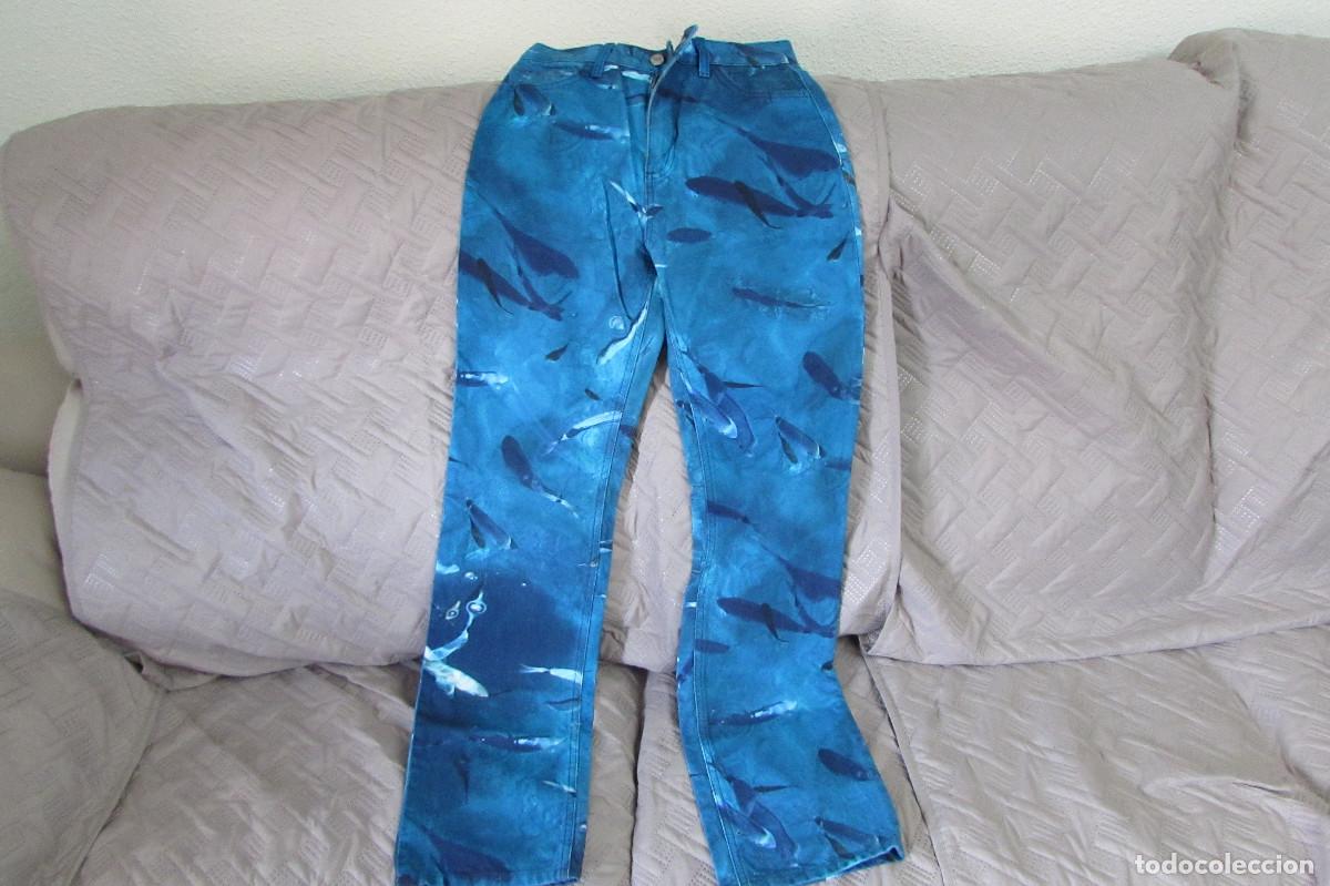 Artesan&iacute;a: PANTALON EDICION OCEANO DELFINES ZARA TALLA 34 CHICA High Rise Straight fit Jean pants Ocean print