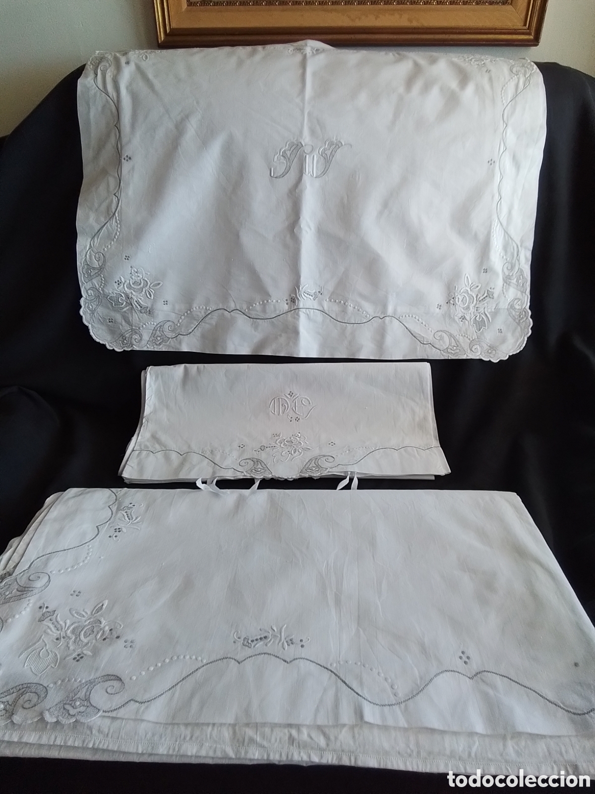 Artesan&iacute;a: Juego de cama antiguo de matrimonio, 3 piezas