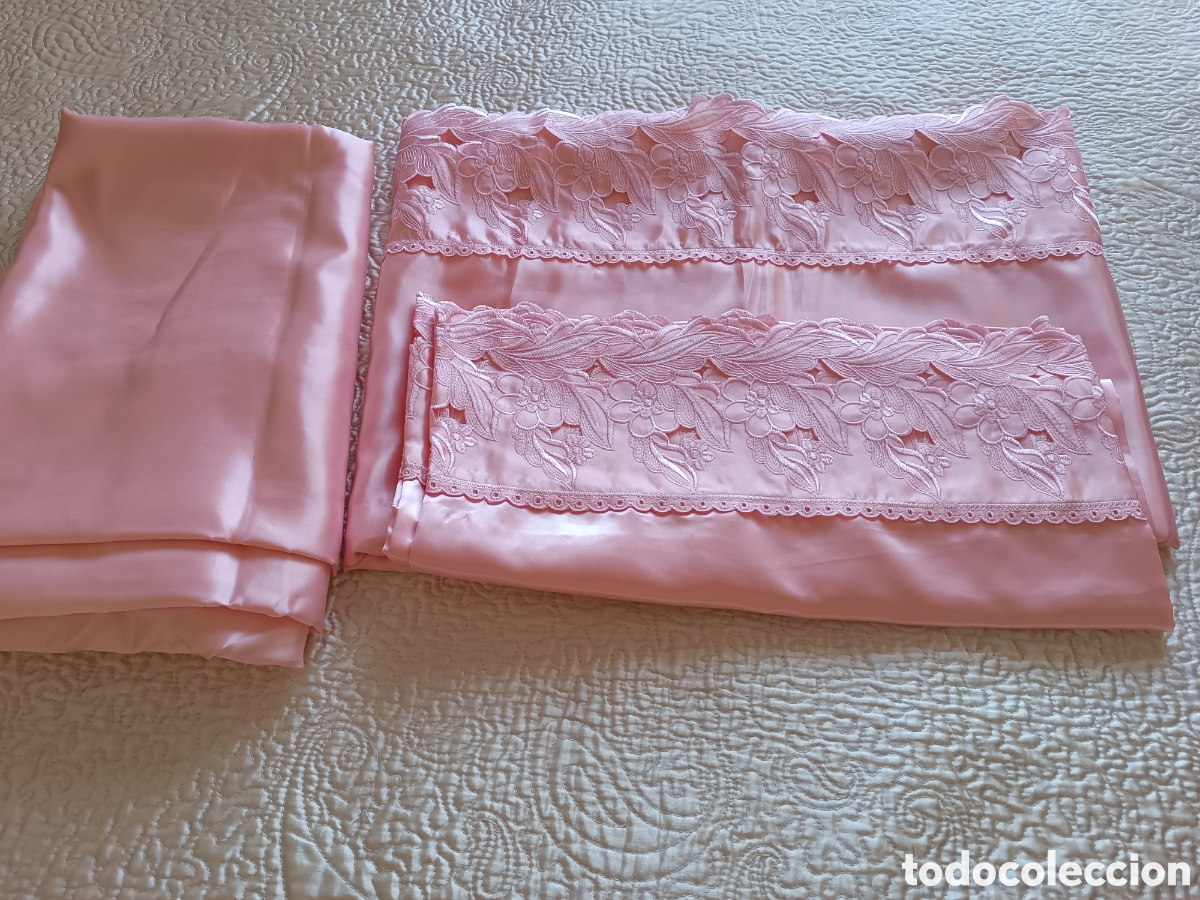 Artesan&iacute;a: Juego de sabanas de raso bordadas. Cama de 135. Sin estrenar