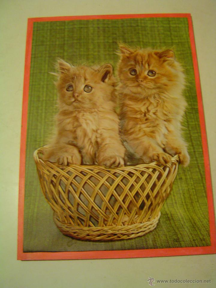 Artesan&iacute;a: L&Aacute;MINA DE DOS GATITOS EN RELIEVE, PEGADA EN MADERA DM. - Foto 1