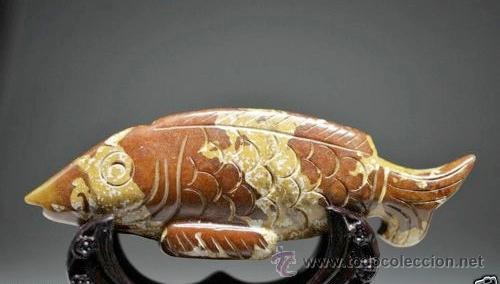Artesan&iacute;a: Original Pez tallado a mano en jade marron - Foto 1