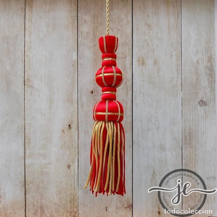 Handicraft: Borla de seda roja ray&oacute;n de 10 cm con fleco de canutillo de 7 cm