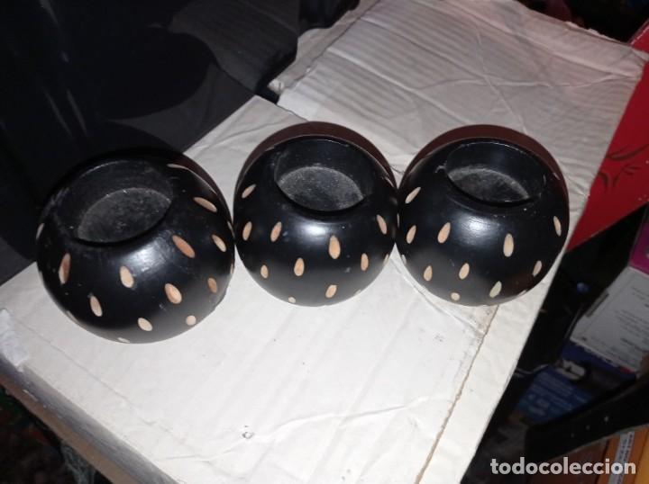 Artesan&iacute;a: LOTE 3 PORTA VELAS DE MADERA - Foto 2